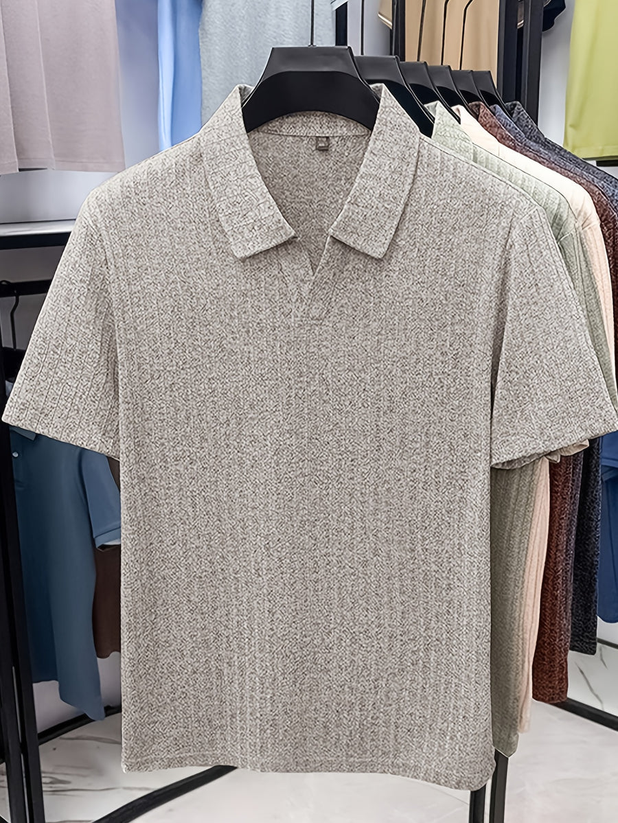 Men's Summer Lapel Polo Shirt, Slim Fit Straight Cut, Highly Forgiving Fit, Sculpts Waist and Abdominal Lines, Clean and Crisp Upper Body; Suitable for Various Occasions Including Daily Casual, Light Business Commuting, and Outdoor Outings - SINBOS - Ash