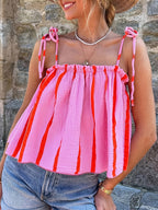 Sweet Style Striped Halter Neck Top - Mixed colors