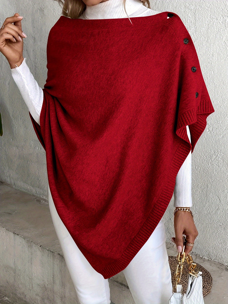 A Versatile Cape That Can Be Styled in Various Ways Throughout The Year, Featuring an Elegant Design, Solid Colors, Buttons, And Suitable for Air-Conditioned Environments - Red