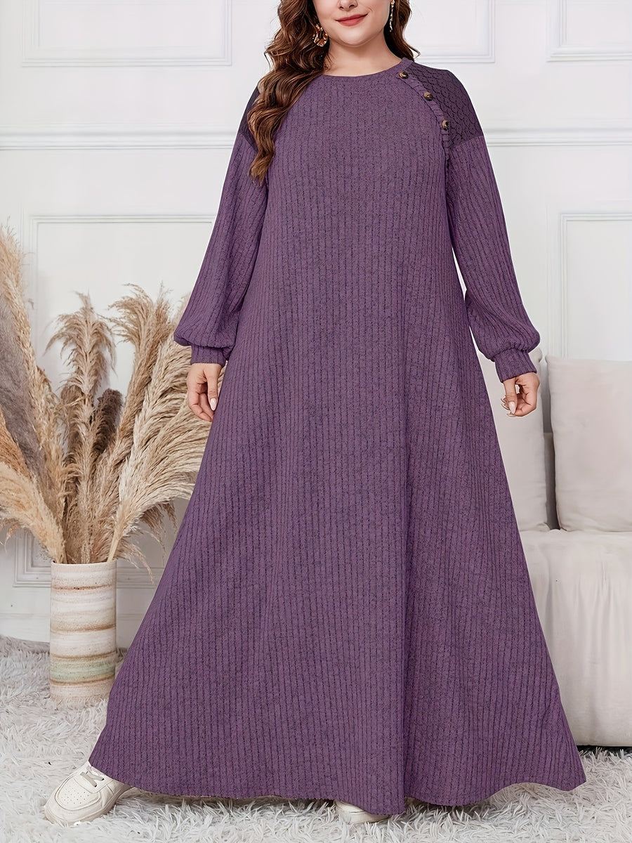Plus Size, Women's Plus Size Elegant Maxi Dress - Long Sleeve Round Neck H-Line Dress with Wide Hems, All-Season -Length Gown for Weddings, Parties & Casual Attire, Machine Washable (Middle East Collection) - In Stock - Fuchsia