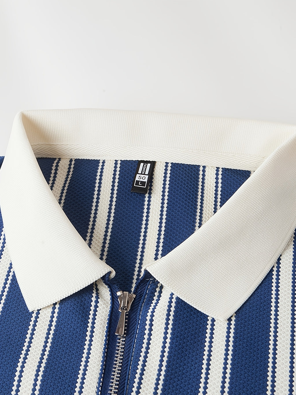 [Star Prosperity Selection] Summer Men'S Lapel Polo Shirt, Trendy Fashionable All-Match Zipper Striped Top, Business Casual Short Sleeve T-Shirt, Suitable for Daily Work Scenarios - Blue