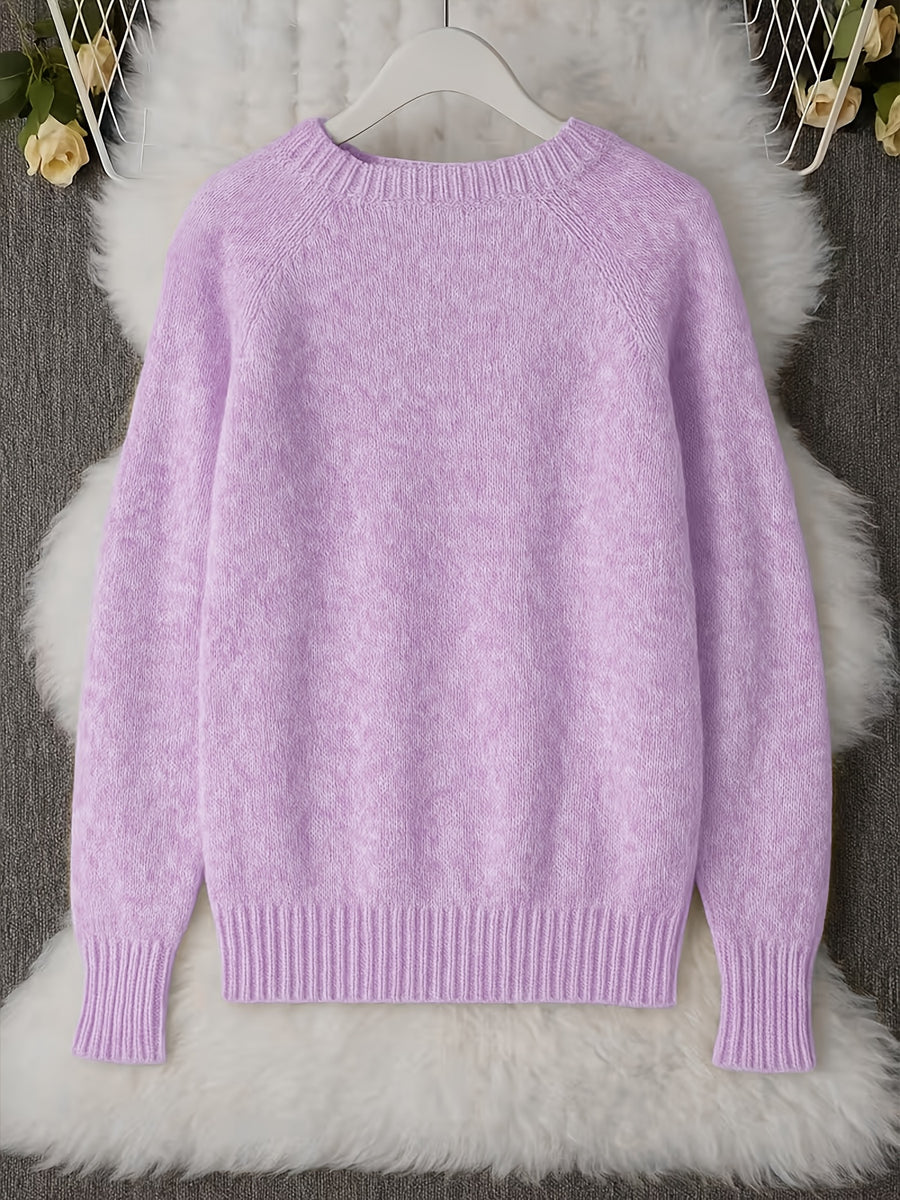 French-style Round-neck Sweater, Soft and Cozy, Elegant Design, Perfect for Spring and Autumn Commuting and Outings - Lavender