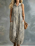 Summer Women'S Fashion Commuter City Leopard Print Printed Jumpsuit, Loose Wide-Leg Trousers, Front Center Zipper Decoration, Women'S Coverall with Hat - Mixed colors