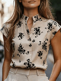 Women'S Elegant Fashion Floral Print V-Neck Commuter Shirt - Apricot