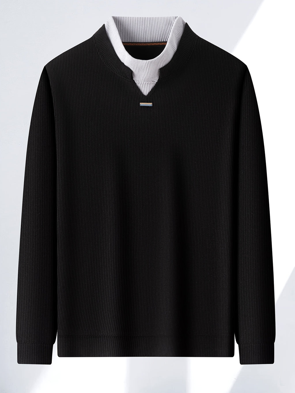 New High-Neck Men's Base Layer Shirt, Fashionable Trendy Casual -Lined Warm Sweater, Stylish Skin-Friendly Men's Autumn-Winter Knit Top F2136 - Black