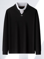 New High-Neck Men's Base Layer Shirt, Fashionable Trendy Casual -Lined Warm Sweater, Stylish Skin-Friendly Men's Autumn-Winter Knit Top F2136 - Black