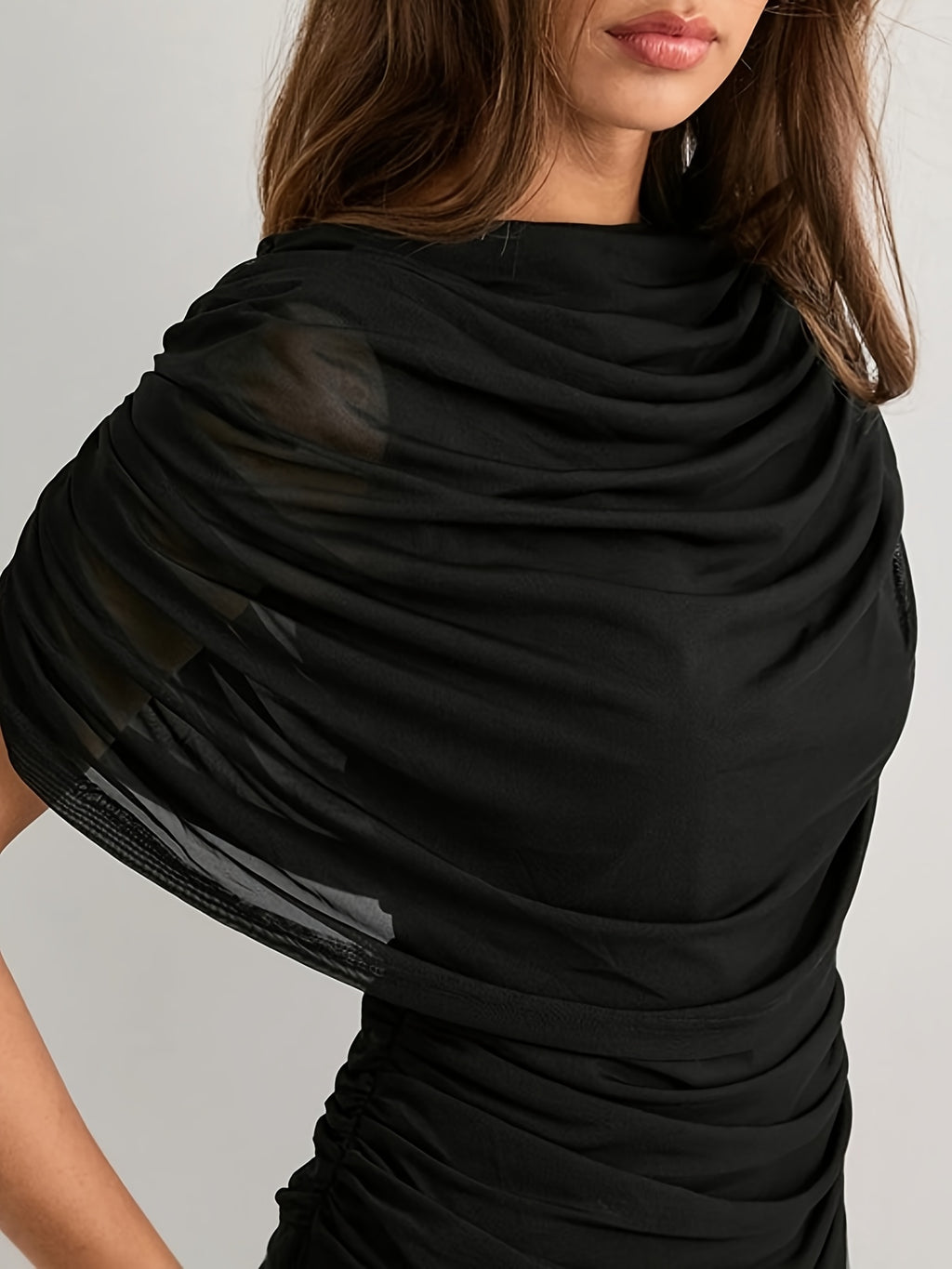 European and American Style Cross-border Women's Clothing Autumn and Winter New Scarf Collar Pleated Sleeveless Slim Top - Black