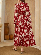 Floral Print Ruffled Dress with Flounce Sleeves and Hem - Multicolor
