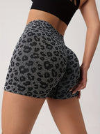 Women's High-waisted Shorts, Perfect for Yoga, Workouts, and Daily Wear, Leopard Print Outdoor Sport Shorts - Grey