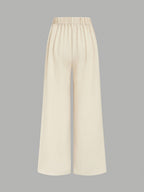 Women'S High-Waist Multi-Panel Wide-Leg Floor-Length Trousers Casual Loose Bottoms - Apricot