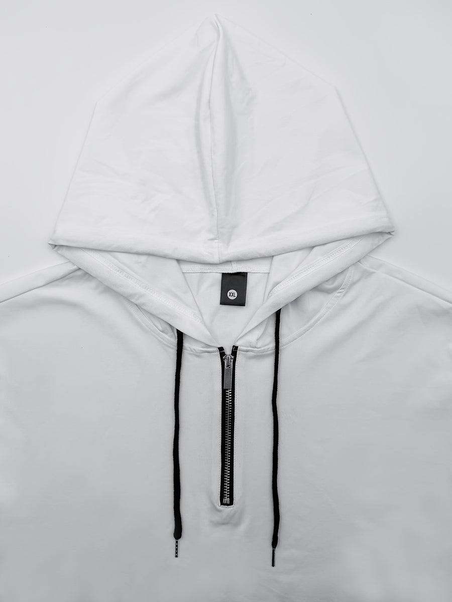 Pearson OBM Men's Casual Fashion Hooded Short Sleeve, Half-zipper Design, Drawstring Design, Soft and Comfortable Fabric, Durable and Practical, High-quality Men's Hoodies, Suitable for Casual Attire and Sports - White