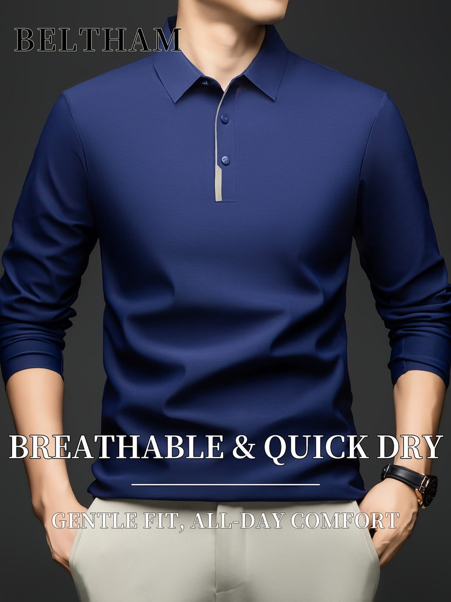 Spring Summer Autumn Men'S Long Sleeve Polo Shirt, Ice Feel Moisture Wicking Breathable Quick Dry Top, Versatile Apparel for Daily Casual Business Sports Golf Fishing Camping Outdoor Wear - Shangqing
