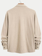 Men's Corduroy Shirt - American Retro Solid Color Long Sleeve Shirt for Men, Casual Wrinkle-Resistant Non-Iron Corduroy Shirt with Two Pockets, Trendy Versatile Corduroy Jacket for Sports, Outdoor, and Daily Wear. - Off-white