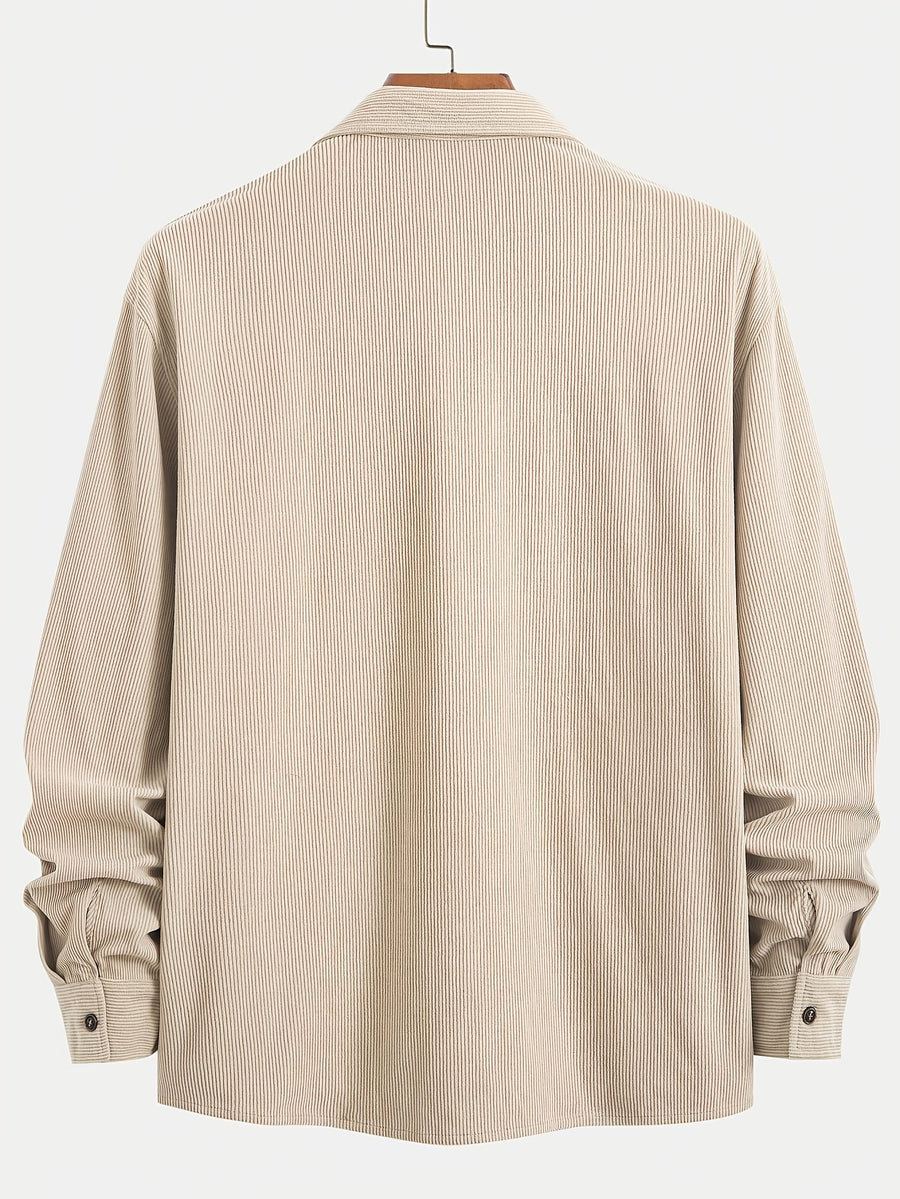 Men's Corduroy Shirt - American Retro Solid Color Long Sleeve Shirt for Men, Casual Wrinkle-Resistant Non-Iron Corduroy Shirt with Two Pockets, Trendy Versatile Corduroy Jacket for Sports, Outdoor, and Daily Wear. - Off-white