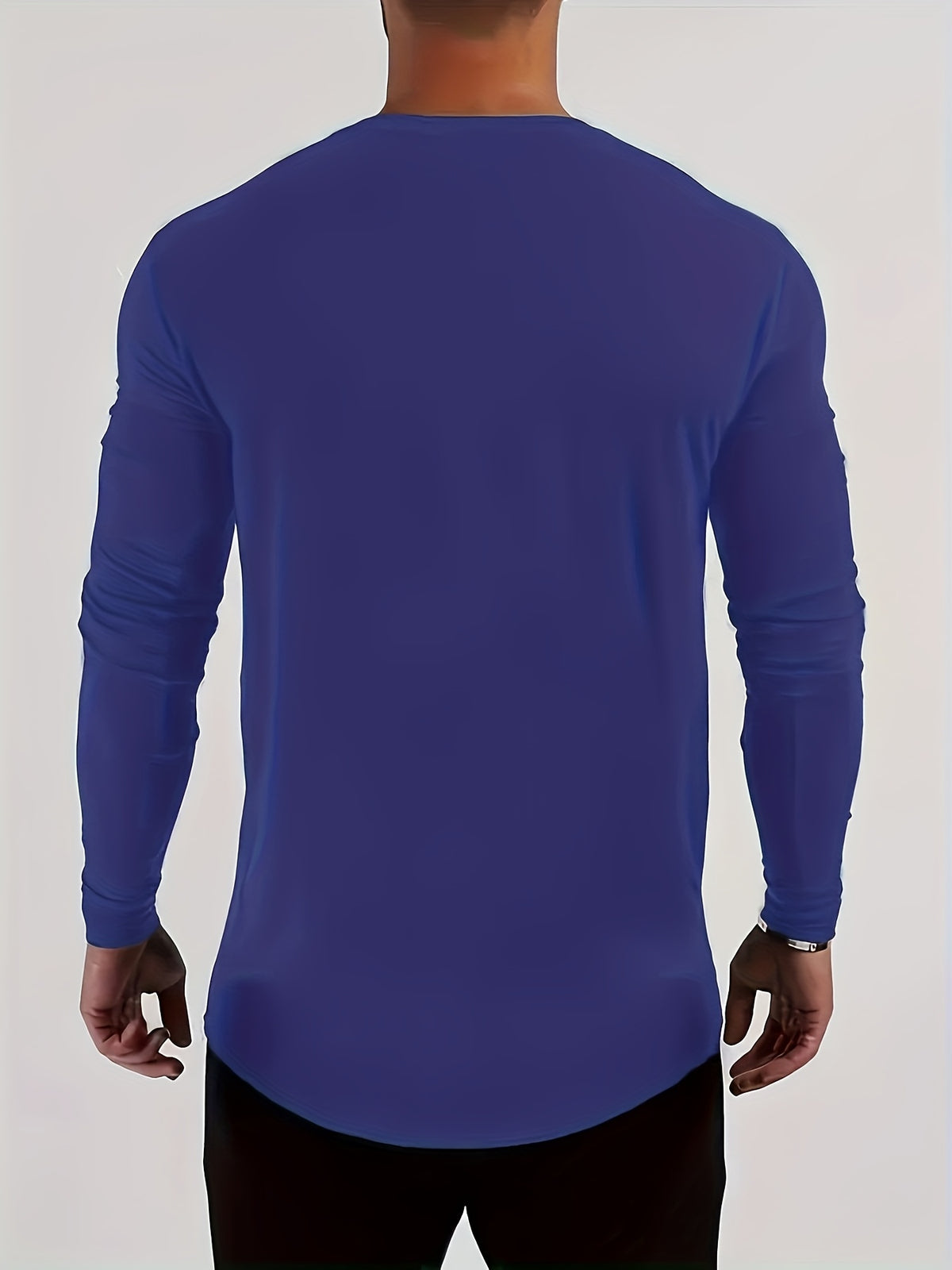 Men's Spring/Autumn Long-Sleeve Shirt T-Shirt - -Compatible Suitable for Casual & -Casual Wear, Round Neck -Fit Shirt, Machine Washable Non- Top for Daily Office, Semi-Formal Outfits (No Belt) - Blue