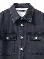 Spring/Autumn Men's Loose-Fit Streetwear Style Cool and Handsome Long-Sleeve Denim Shirt with American-Style Jacket Outer, 2pcs Set - Dark blue + black gray