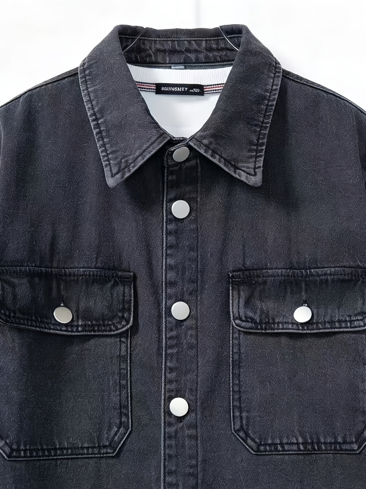 Spring/Autumn Men's Loose-Fit Streetwear Style Cool and Handsome Long-Sleeve Denim Shirt with American-Style Jacket Outer, 2pcs Set - Dark blue + black gray