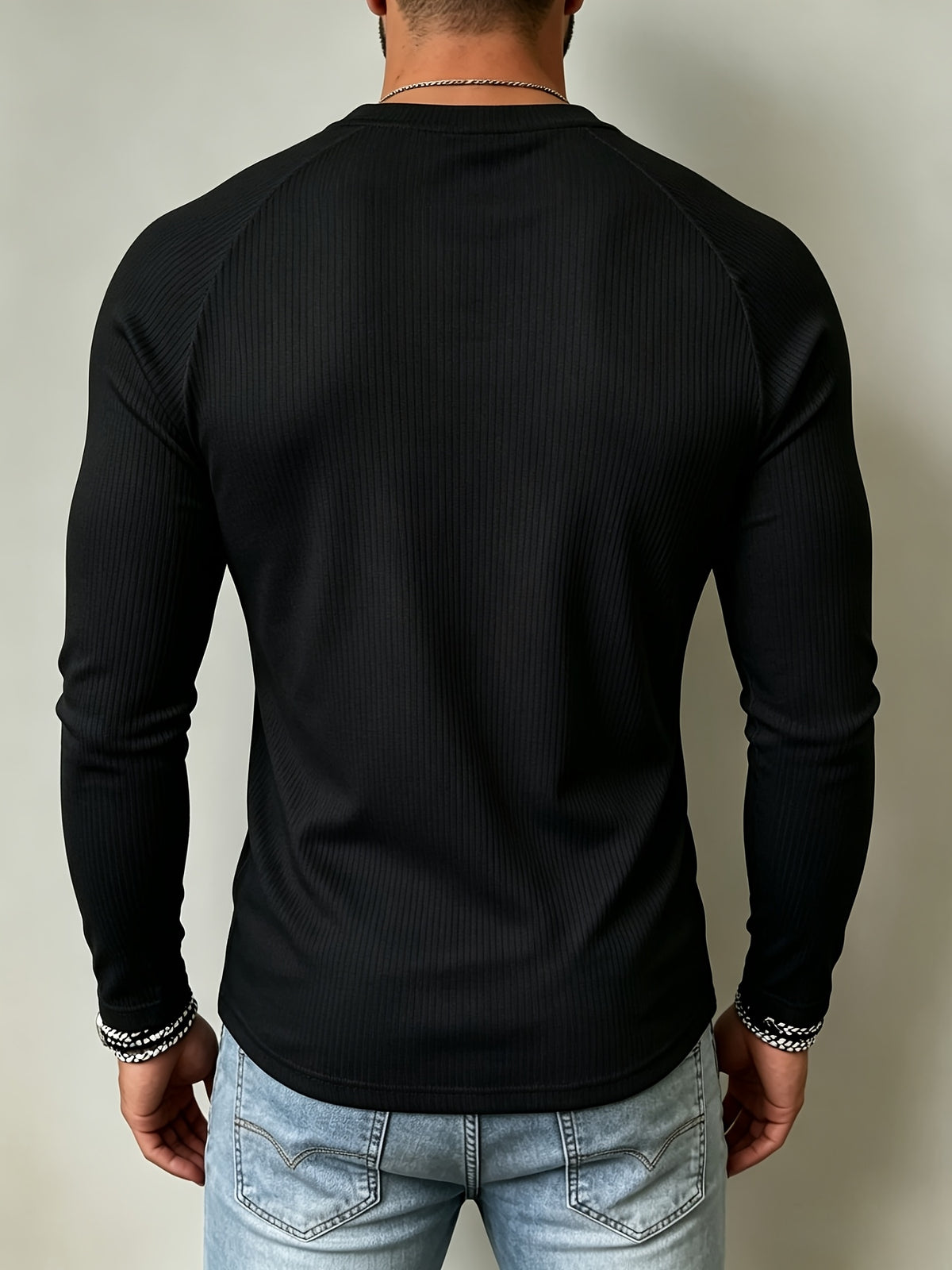 3pcs Men's Vintage Ribbed Knit Henley Long Sleeve Shirt - V-Neck Tie-Back Design, Slim Fit for a Slimming Look, American Tough Guy Style Raglan Sleeve T-Shirt, Versatile Base Layer for Autumn/Winter Fitness, Sports, and Streetwear - Gray+black+green