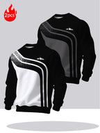 2pcs Men's Crew Neck Sweatshirt - Casual Printed Top, Outdoor Leisure Crew Neck Sweatshirt, Basic Versatile Style with Print - Mixed colors