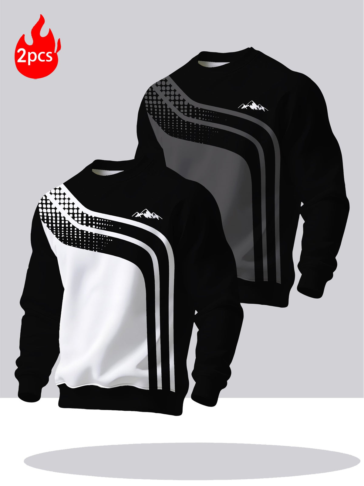 2pcs Men's Crew Neck Sweatshirt - Casual Printed Top, Outdoor Leisure Crew Neck Sweatshirt, Basic Versatile Style with Print - Mixed colors