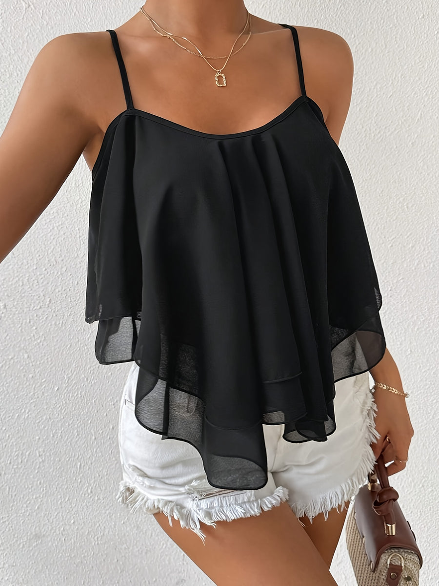 Ladies' Sleeveless Ruffled Camisole - Black