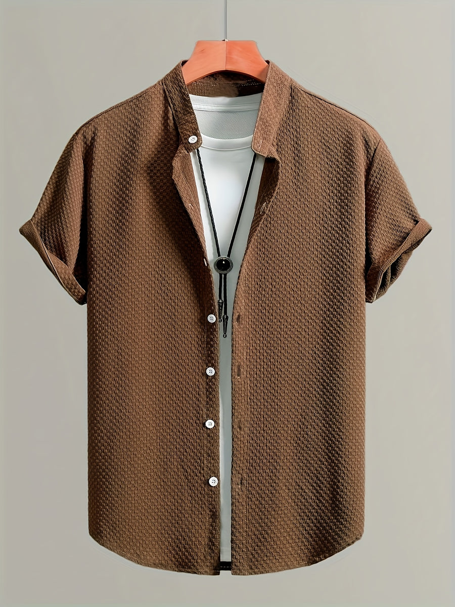 Men'S Short Sleeve Round Neck Sweatshirt, Summer Men'S Short Sleeve Round Neck Sweatshirt, Men'S Casual Solid Color Short Sleeve Shirt - Coffee Color