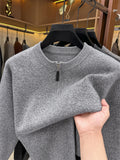 ZBZP Men's Solid Color Half-Zip Sweater - Warm Winter Knit Sweater Suitable for Fall/Winter, Crew Neck Half-Zip Pullover with Half-Zip Front Panel, Casual Long Sleeve Knitwear for Office & Casual Attire, Basic Solid Color Sweater - Light Grey