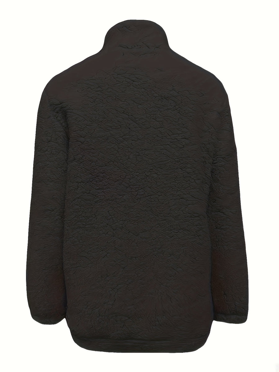 Women'S Faux Small Stand Collar Thick Jacket Coat - Deep Grey