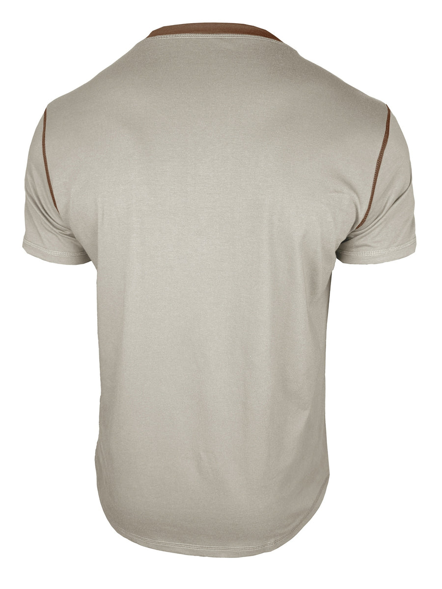 Men's Summer Short-Sleeve Henley Shirt, Fashionable Casual Solid Color T-Shirt, Versatile Everyday Top - Grey
