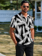 Summer Solid Color Minimalist Men's Waffle Knit Polo Shirt Casual Half-Zip Lapel Short Sleeve T-Shirt Versatile and Elegant Top - Mixed colors