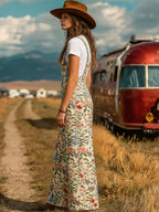Vintage Floral Print Overalls for Women, Wide-Leg Loose Jumpsuit, Unique Design Outfit, Suitable for Casual Wear Or Vacation, a Comfortable And Youthful Summer Clothing Item - Multicolor