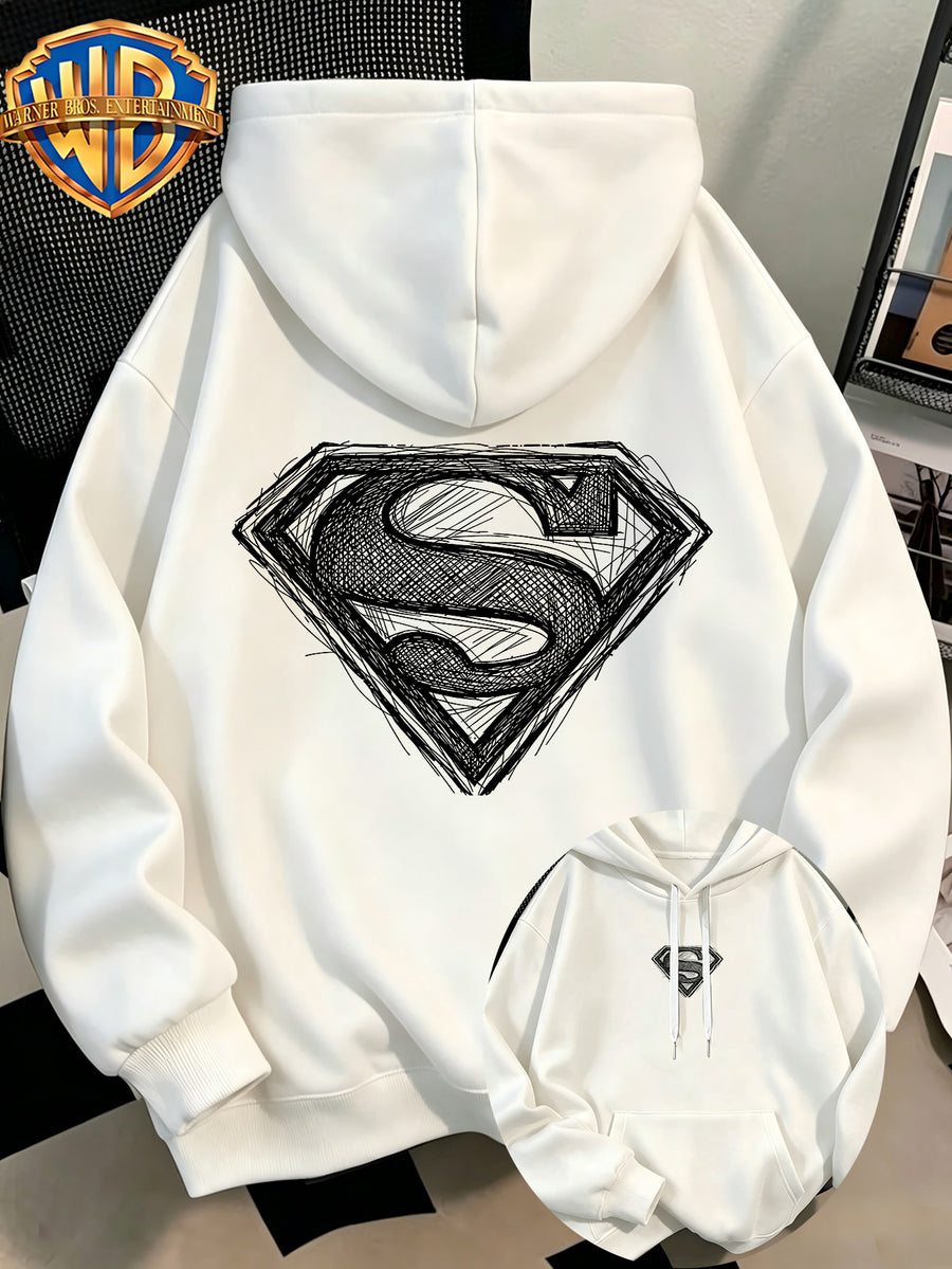 [Authorized by Warner Genuine] Fashion Hip Hop Print Fashion Brand Fashion Casual Versatile Sports Drawstring Pocket Hooded Men's Sweater, Men's Autumn and Winter Cute Casual Style, Sports Style Fashion Loose Hoodie, Daily Casual Wear. - White