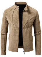 Men's Biker Jacket-Slim Fit Vintage Biker Jacket for Formal and Casual Wear - Khaki