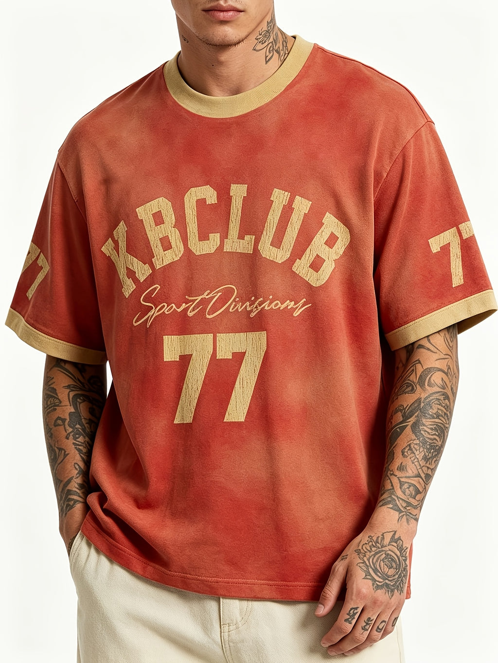 [PrintedDesign-NotTextured] American Retro Printed T-Shirt- KB77 with Distressed Color-Blocking Design- Lightweight Short Sleeves, It Is A Must-Have Item for Sports Enthusiasts And Also An Excellent Gift for Family And Friends During Holidays. - Mixed colors