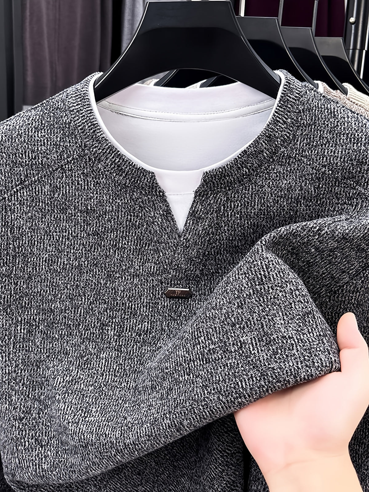 Men's 2-in-1 Look Knit Sweater, Old Money Style, Simple Business Casual, Suitable for Middle-Aged Men as a Spring/Autumn Inner Layer - SINBOS - Black Gray