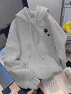 Women's Black Cat&Claw Print Design Hooded Sweatshirt - Grey