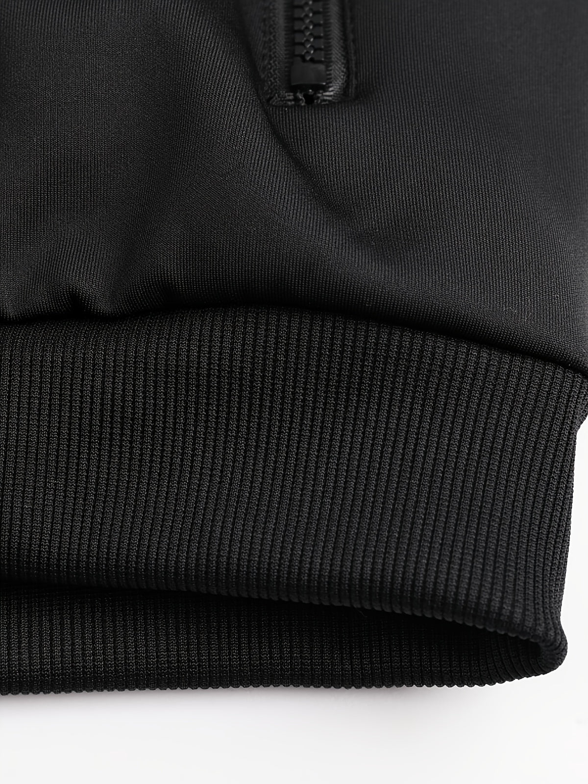 [Pearson OBM] Men'S Spring Autumn Casual Easy All-Match Outdoor Sports Jacket, Small Stand Collar Solid Color with Three Stripes, Side Seam Zipper Pockets, Elastic Cuffs And Hem Design, Full Zip Closure Coat, Suitable for Vacation, Sports - Black