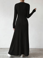 Women's Elegant V-Neck Long Sleeve A-Line Dress - Solid Color Machine Washable Fall Dress with Flattering Silhouette, Versatile for Casual & Formal Occasions, Long Sleeve Maxi Dress, Comfortable Fit - Black