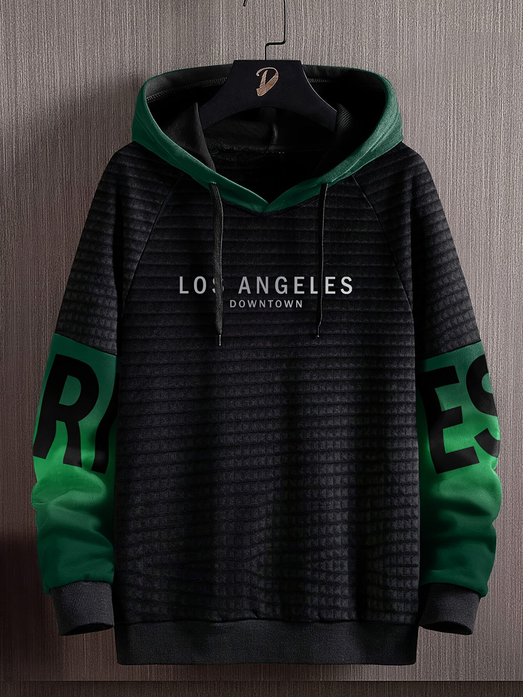 Men'S Fashion Hoodie Sweatshirt - Black hits green