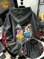 Adventure Time Full Character Cartoon Print Hooded Sweatshirt - Men'S Casual All-Match Pullover, Comfortable Fall/Winter Wear for Sports, Outdoors, Picnics, Travel, Daily/Commute/Home, Perfect Gift for Lovers And Friends - Unisex - Dark Gray