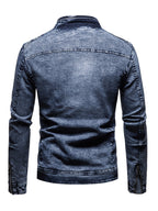 2026 New Style Motorcycle Jacket, Washed Tie-dye Denim Jacket, Men's Spring and Autumn Fashionable and Trendy, Versatile Korean Style Short Street Casual Motorcycle Denim Top - Blue