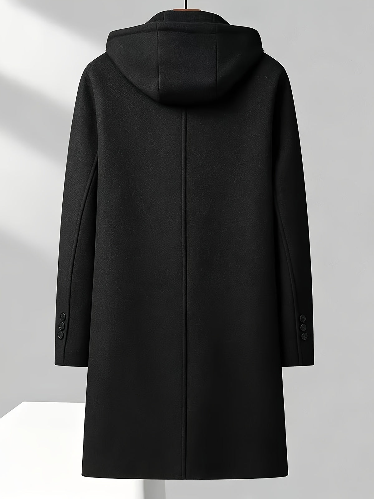 8803 New Thickened Warm Casual Business Removable Hooded Style Thickened Velvet Blend Trench Coat Men'S Jacket - Black