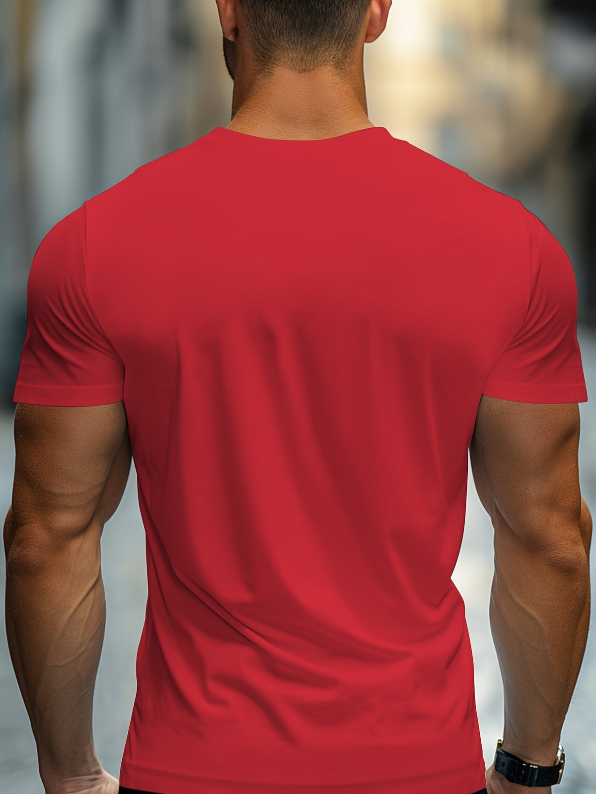 Unisex Trendy Letter Print Crew Neck T-Shirt, A Must-Have for Style Enthusiasts! Gradient FOCUS Design, Ultra Stylish & Streetwear-Inspired! Minimalist yet Versatile! - Red