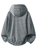 Vintage Striped Autumn Men's Hooded Jacket Heavyweight Ribbed Texture Baseball Jacket Top - Blue