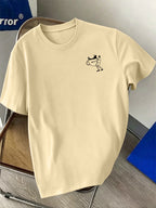 Men'S 100% T-Shirt, Coffee Character Print, Soft Breathable Comfortable Casual, All-Season Daily Commute - Apricot