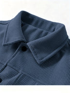 Men'S Trendy Corduroy Lapel Cargo Jacket Solid Vertical Texture Casual Long Sleeve Jacket Commuter Top - Blue