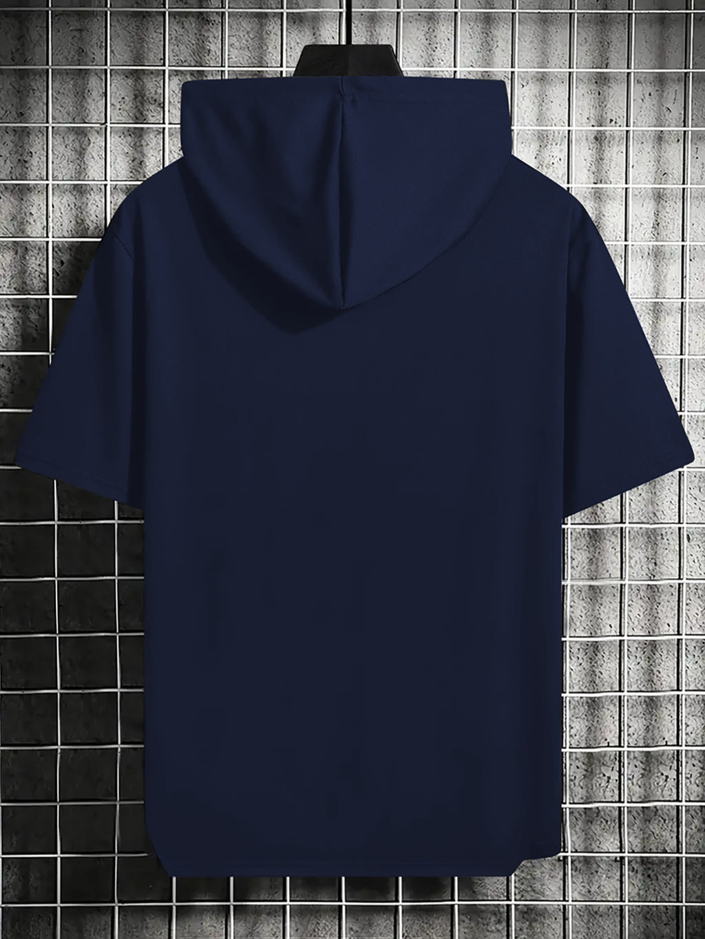 Solid Color Men's Hoodie T-Shirt, Novelty Casual Short-Sleeve Hooded Tee, Loose Fit Hooded Short-Sleeve Top, Versatile Men's Casual Knitwear, Summer Outdoor Casual Short-Sleeve Black, Vintage Fashion Trendy Apparel, Spring-Summer Vacation Outdoor - Navy Color