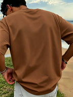 Men's 100% Cotton Nautical T-Shirt with Anchor & Compass Print - Soft Breathable Round Neck Casual Shirt Suitable for All Seasons, Beach Vacations, Sailing, Fishing, Casual Attire - Machine Washable Maritime - Coffee Brown