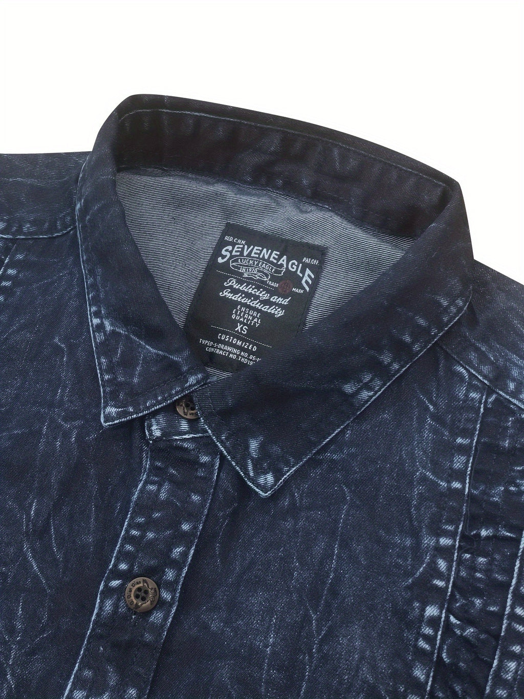 Autumn Men'S Denim Shirt Distressed Handmade Washed Denim Shirt Vintage Long Sleeve Denim Design Casual Leisure Shirt Slim Fit Denim Shirt Handmade Men'S Shirt Business Inner Layer Casual Denim Shirt - Navy blue color