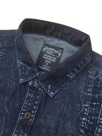 Autumn Men'S Denim Shirt Distressed Handmade Washed Denim Shirt Vintage Long Sleeve Denim Design Casual Leisure Shirt Slim Fit Denim Shirt Handmade Men'S Shirt Business Inner Layer Casual Denim Shirt - Navy blue color